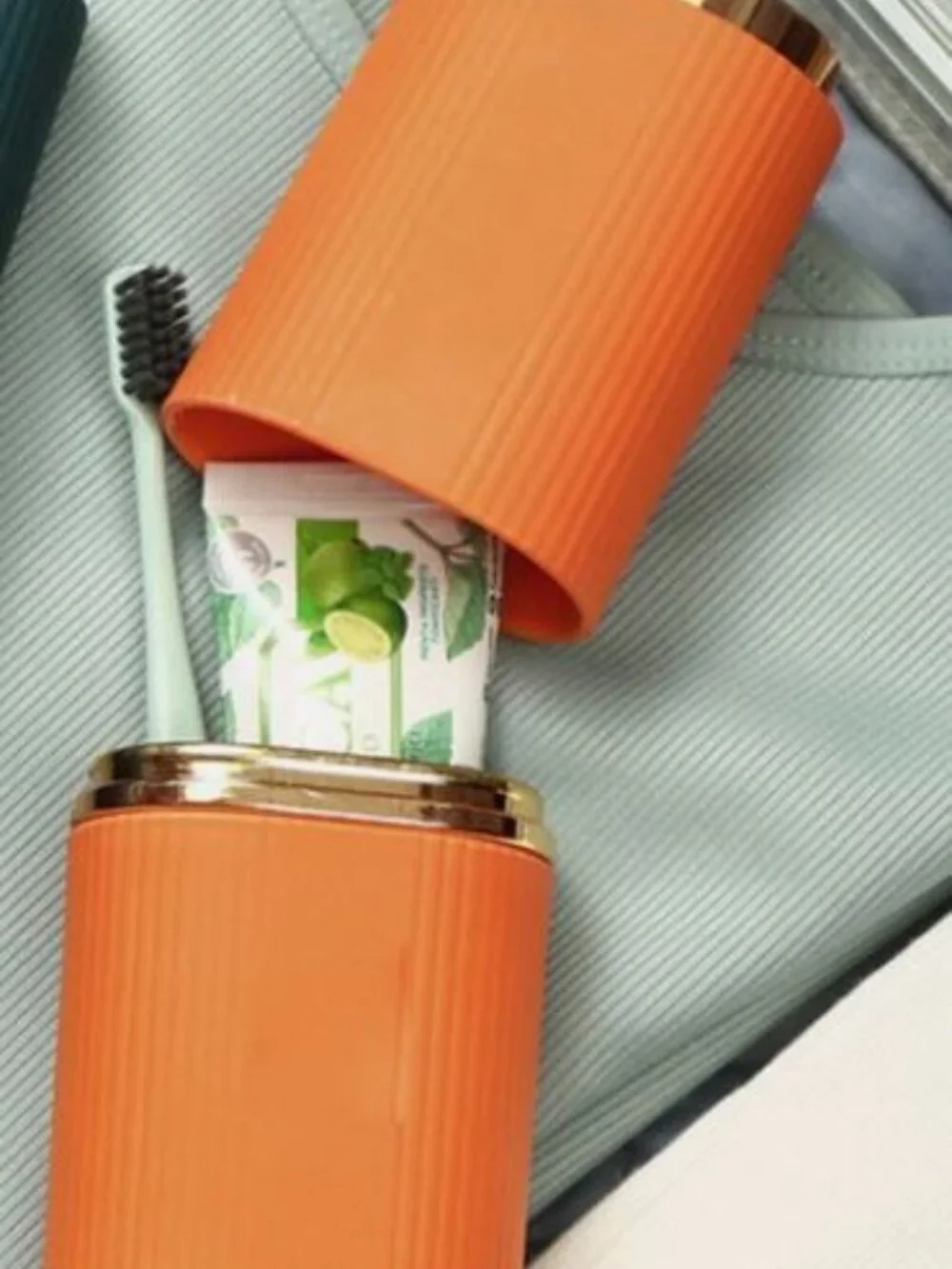 Toothbrush Holder Storage Organizer Orange and Gold